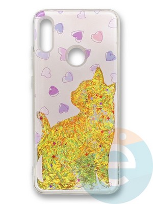 Накладка силиконовая Переливашка с жидкими блёстками на Huawei P Smart 2019/Honor 10 Lite кошка - фото 35757