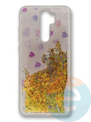 Накладка силиконовая Переливашка с жидкими блёстками на Xiaomi Redmi Note 8 Pro кошка - фото 35769