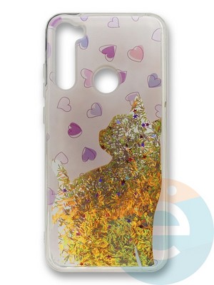 Накладка силиконовая Переливашка с жидкими блёстками на Xiaomi Redmi Note 8 кошка - фото 35768