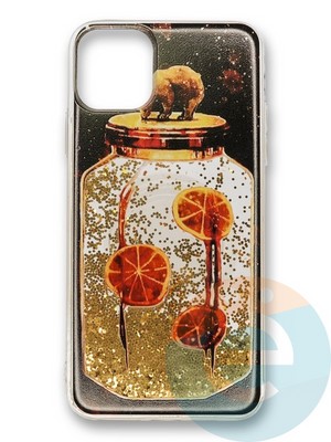 Накладка силиконовая Переливашка с жидкими блёстками на Apple iPhone 11 банка лимонада - фото 35822