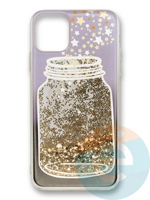 Накладка силиконовая Переливашка с жидкими блёстками на Apple iPhone 11 Pro Max баночка - фото 35835