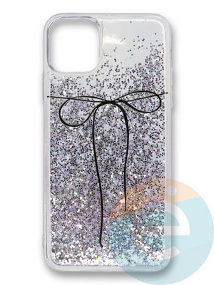 Накладка силиконовая Переливашка с жидкими блёстками на Apple iPhone 11 Pro Max бантик - фото 35839