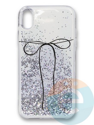 Накладка силиконовая Переливашка с жидкими блёстками на Apple iPhone Xs Max бантик - фото 35849