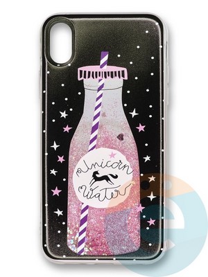 Накладка силиконовая Переливашка с жидкими блёстками на Apple iPhone X/Xs бутылка лимонада - фото 35802