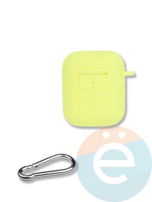 Чехол силиконовый для наушников Apple AirPods 1/2 Grid с карабином желтый - фото 35904