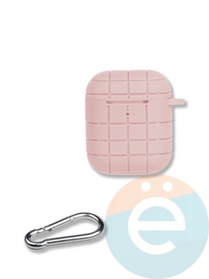 Чехол силиконовый для наушников Apple AirPods 1/2 Grid с карабином розовый - фото 35902