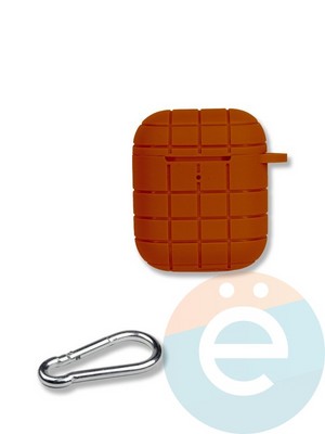 Чехол силиконовый для наушников Apple AirPods 1/2 Grid с карабином красный - фото 35900