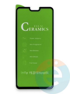 Защитное стекло Ceramics (в упаковке) для Huawei Y9 2019/Honor 8X черное - фото 35934