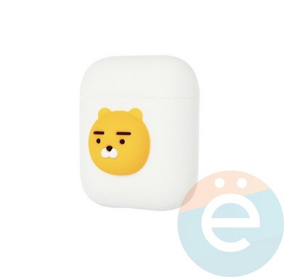 Чехол силиконовый Kakao для наушников Apple AirPods 1/2 медвежонок белый - фото 35988