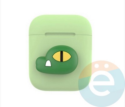 Чехол силиконовый Kakao для наушников Apple AirPods 1/2 крокодил зеленый - фото 35992