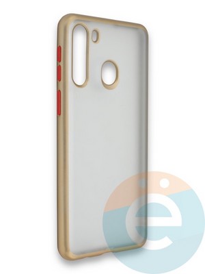 Накладка силиконовая матовая с перламутровой окантовкой для Samsung Galaxy A21 золотистая - фото 36781
