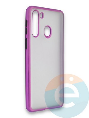 Накладка силиконовая матовая с перламутровой окантовкой для Samsung Galaxy A21 фиолетовая - фото 36783