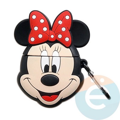 Чехол силиконовый объемный на Apple AirPods 3 мордочка Минни Маус - фото 54259