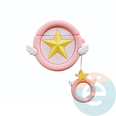 Чехол силиконовый объемный на Apple AirPods 1/2 звездочка розовая - фото 37017