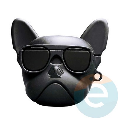 Чехол силиконовый объемный на Apple AirPods 1/2 мопс черный - фото 37023