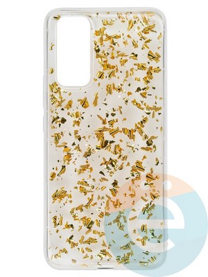 Накладка силиконовая с фольгой для Huawei Honor 30 золотистая - фото 37659