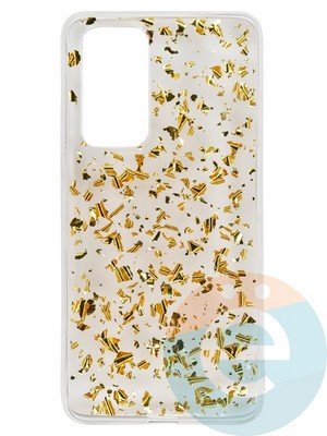 Накладка силиконовая с фольгой для Huawei P40 золотистая - фото 37680