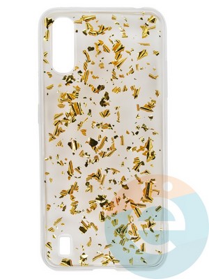 Накладка силиконовая с фольгой для Samsung Galaxy A01 золотистая - фото 37700