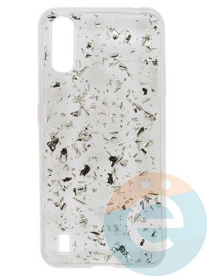 Накладка силиконовая с фольгой для Samsung Galaxy A01 серебристая - фото 37703