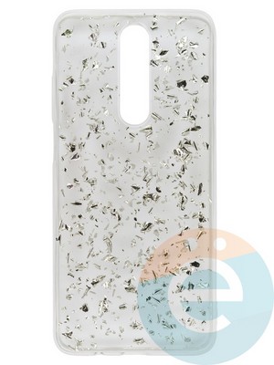 Накладка силиконовая с фольгой для Xiaomi Redmi K30 серебристая - фото 37748