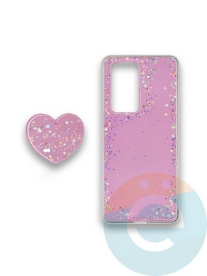 Накладка силиконовая с Поп Сокетом для Huawei P40 Pro розовая - фото 37800