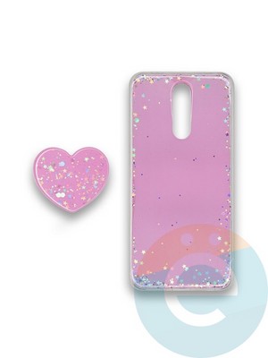 Накладка силиконовая с Поп Сокетом для Xiaomi Redmi 8 розовая - фото 37844