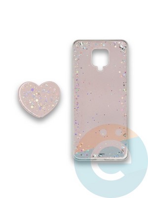 Накладка силиконовая с Поп Сокетом для Xiaomi Redmi Note 9S/9 Pro пудровая - фото 37863