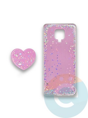 Накладка силиконовая с Поп Сокетом для Xiaomi Redmi Note 9S/9 Pro розовая - фото 37864