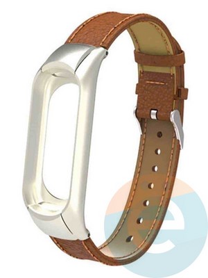 Кожаный ремешок для Xiaomi Mi band 3/4 коричневый - фото 38510