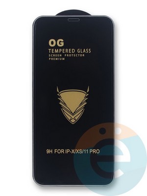 Защитное стекло OG с полной проклейкой на Apple iPhone X/Xs/11 Pro в упаковке черное - фото 38642