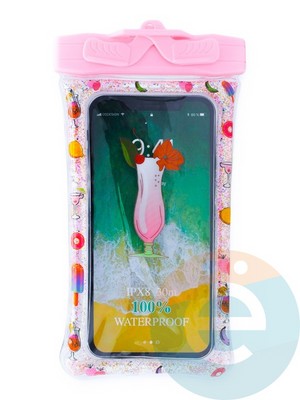 Водонепроницаемый чехол Kids для смартфона с поплавком и шнурком коктейль розовый - фото 38813