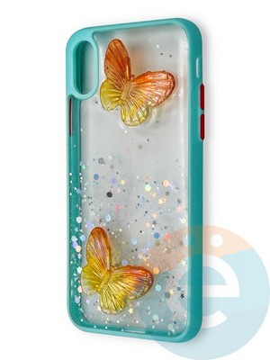 Накладка силиконовая Butterfly для Apple iPhone X/XS бирюзовая - фото 38961