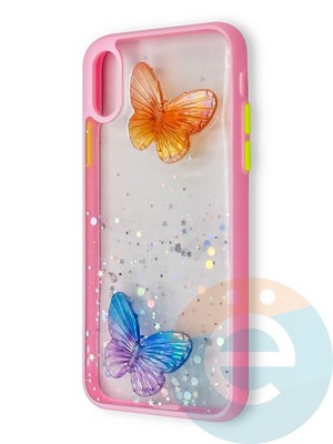 Накладка силиконовая Butterfly для Apple iPhone X/XS розовая - фото 38963