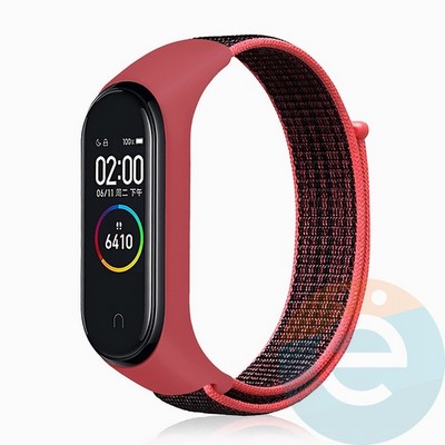 Нейлоновый ремешок для Xiaomi Mi band 3/4 малиновый - фото 39017