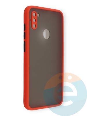 Накладка пластиковая с силиконовой окантовкой с защищенной камерой для Samsung Galaxy A11 красная - фото 39112