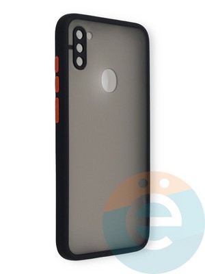 Накладка пластиковая с силиконовой окантовкой с защищенной камерой для Samsung Galaxy A11 черная - фото 39115