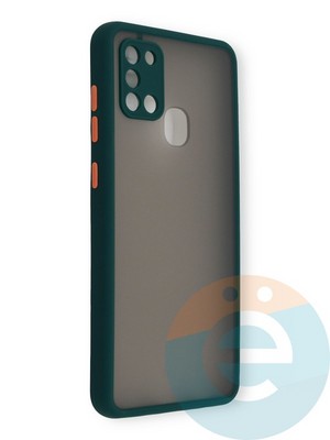 Накладка пластиковая с силиконовой окантовкой с защищенной камерой для Samsung Galaxy A21S зеленая - фото 39116