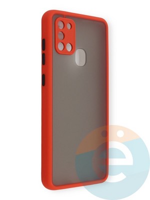 Накладка пластиковая с силиконовой окантовкой с защищенной камерой для Samsung Galaxy A21S красная - фото 39117