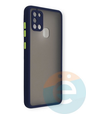 Накладка пластиковая с силиконовой окантовкой с защищенной камерой для Samsung Galaxy A21S синяя - фото 39118
