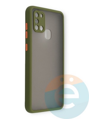 Накладка пластиковая с силиконовой окантовкой с защищенной камерой для Samsung Galaxy A21S хаки - фото 39119