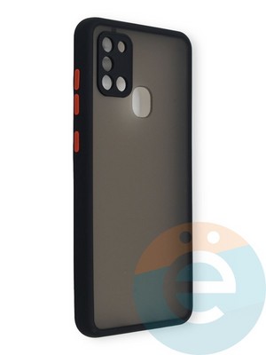 Накладка пластиковая с силиконовой окантовкой с защищенной камерой для Samsung Galaxy A21S черная - фото 39120