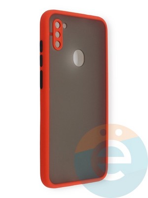 Накладка пластиковая с силиконовой окантовкой с защищенной камерой для Samsung Galaxy M11 красная - фото 39122