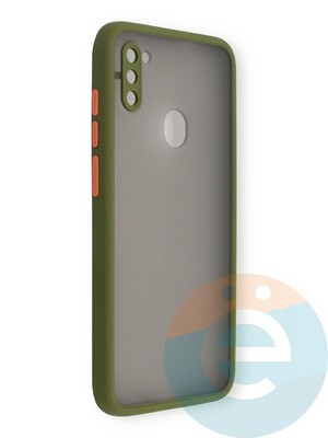 Накладка пластиковая с силиконовой окантовкой с защищенной камерой для Samsung Galaxy M11 хаки - фото 39124