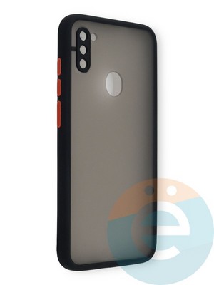 Накладка пластиковая с силиконовой окантовкой с защищенной камерой для Samsung Galaxy M11 черная - фото 39125