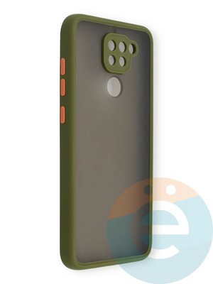 Накладка пластиковая с силиконовой окантовкой с защищенной камерой для Xiaomi Redmi Note 9 хаки - фото 39143