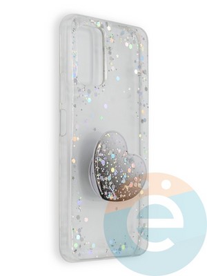 Накладка силиконовая с Поп Сокетом для Huawei Honor 30S белая - фото 39615