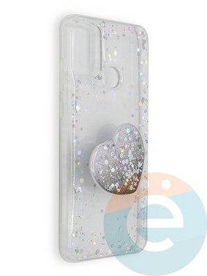 Накладка силиконовая с Поп Сокетом для Huawei Honor 9A белая - фото 39620