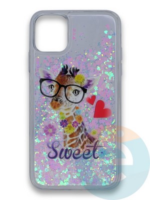 Накладка силиконовая переливашка на Apple Iphone 11 Жираф очкарик - фото 39666