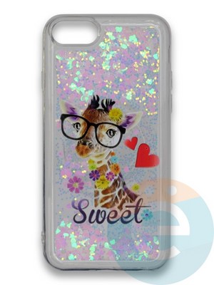 Накладка силиконовая переливашка на Apple Iphone 6/6s Жираф очкарик - фото 39676