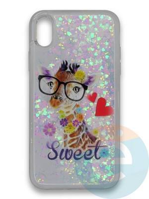 Накладка силиконовая переливашка на Apple Iphone XR Жираф очкарик - фото 39696